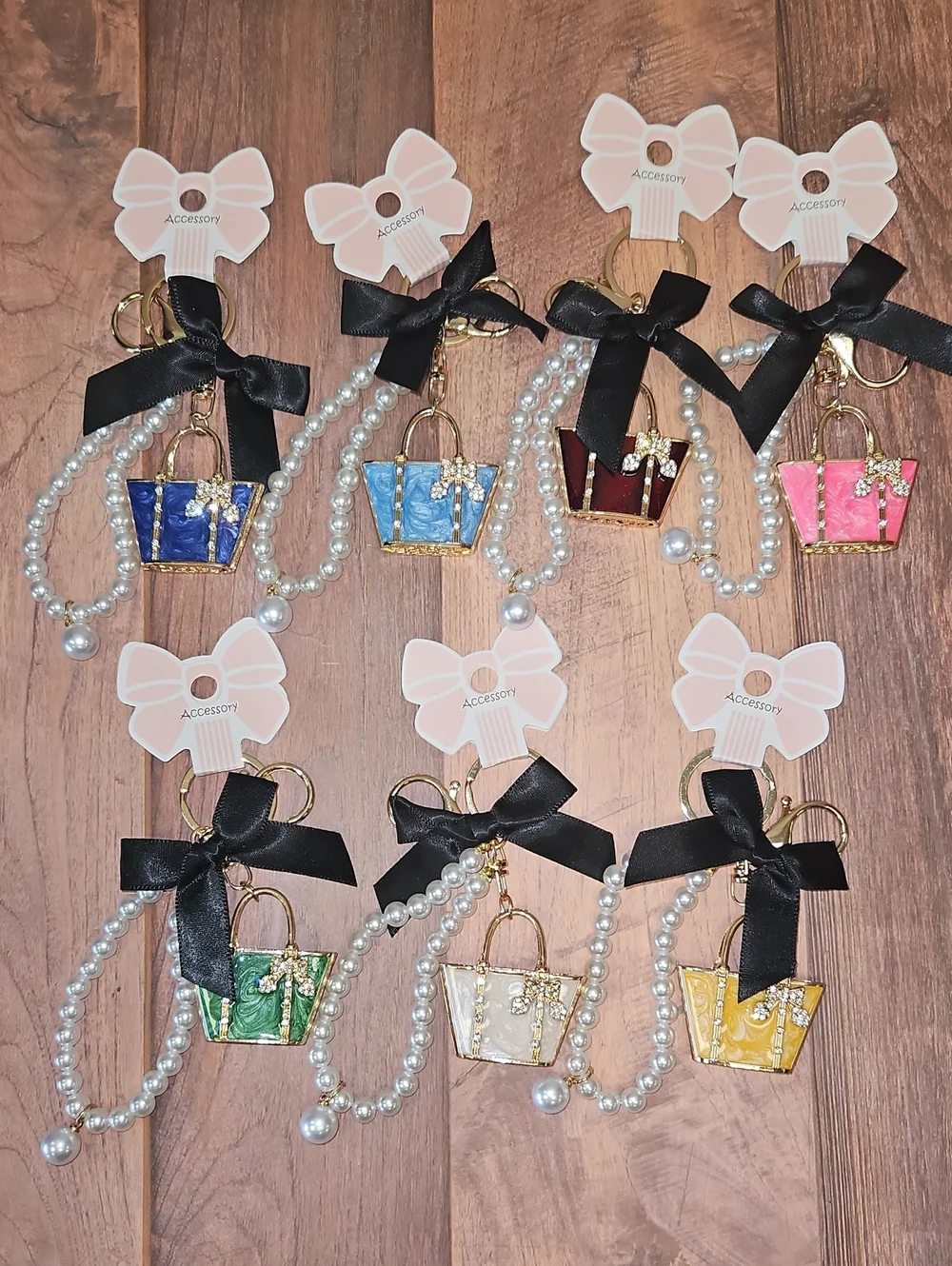 Pearl & Bow Handbag Keychains New